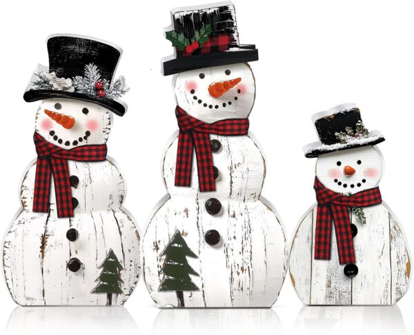 Rustic Wooden Snowman Decor Set