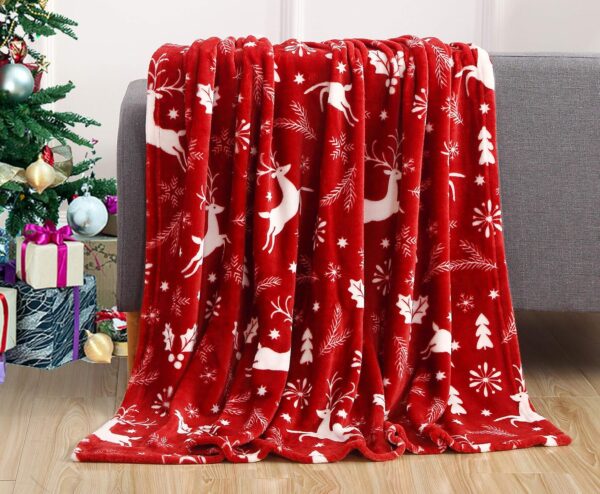 Burgundy Reindeer Fleece Blanket